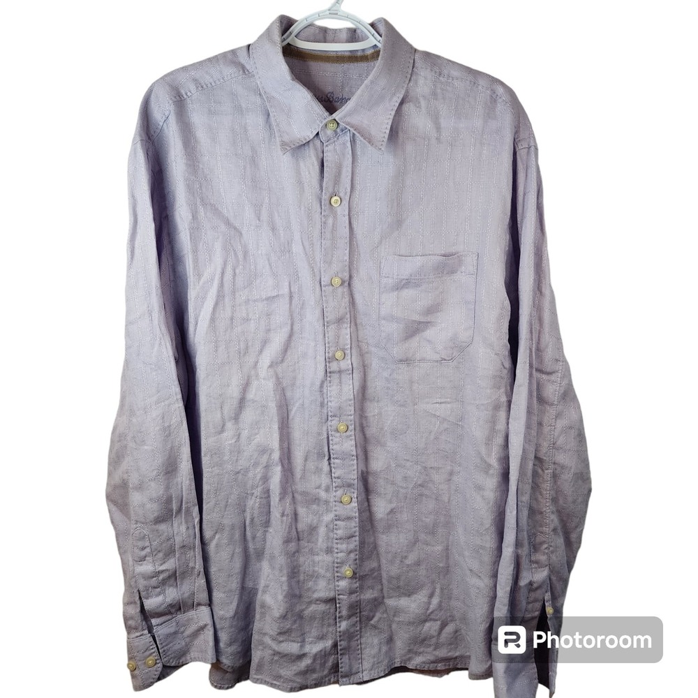 Tommy Bahama Linen Shirt Men L Purple Long Sleeve Lightweight Button Front EUC